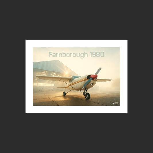Affiche SP0014 Cessna 152 Aérodrome de Farnborough 1980 Angleterre, design avec marge blanche.