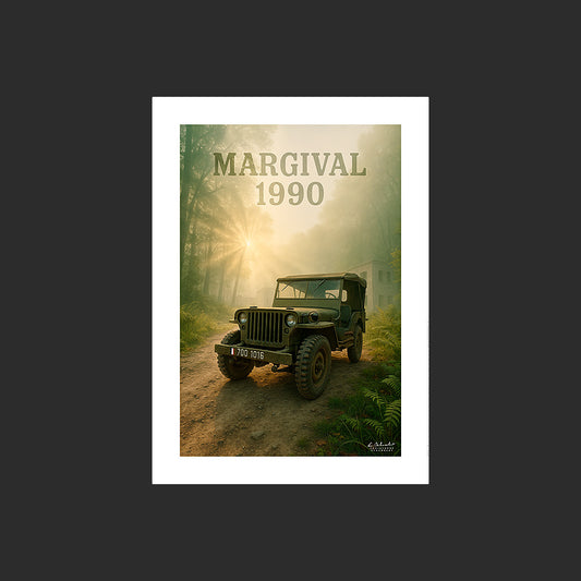 Affiche SP0020 Jeep Hotchkiss M201 Margival Centre Commando Armée de Terre, design avec marge blanche.