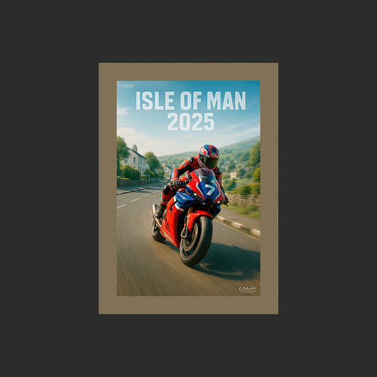 Affiche SP0054 Moto Honda CBR 1000 RR-R 2025 Tourist Trophy Isle de Man, design avec marge couleur.