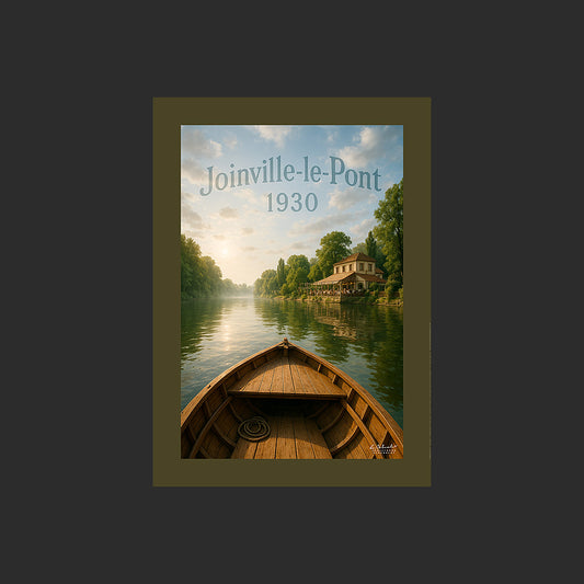 Affiche SP0139 Guinguette de Joinville-le-Pont 1930 en barque sur la Marne, design avec marge couleur.