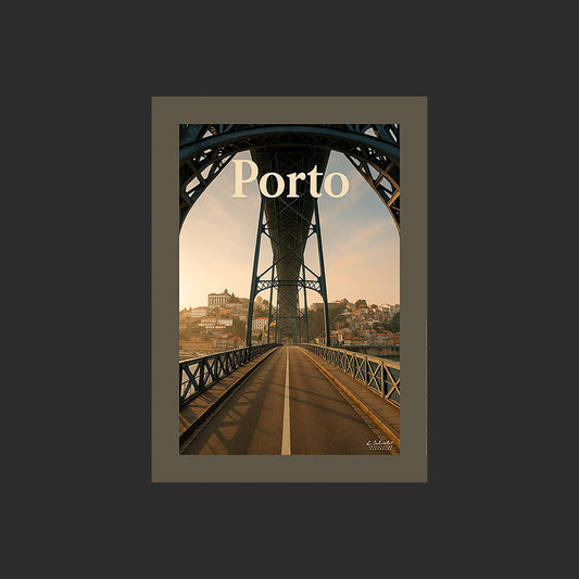 Affiche SP0191 Porto depuis le Pont Dom-Luis sur le Douro au Portugal, design avec marge couleur.