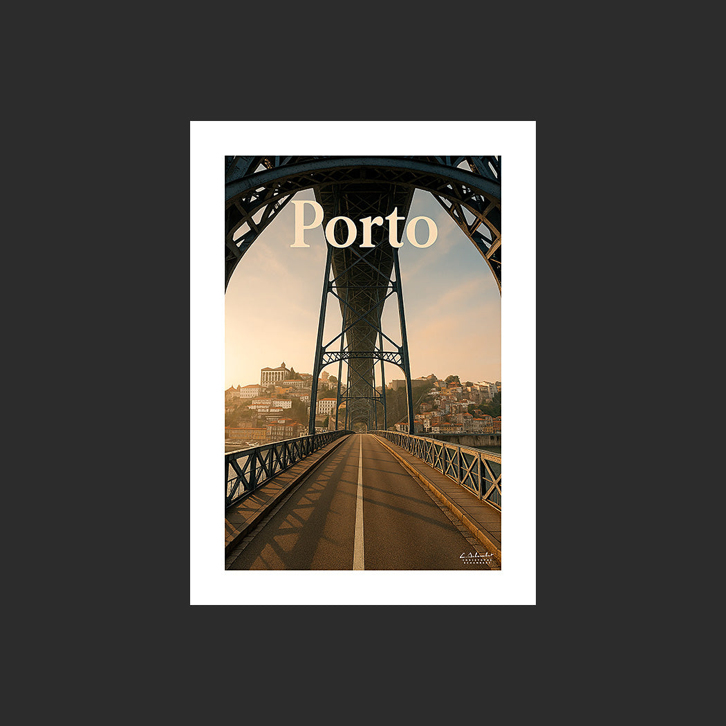 Affiche SP0191 Porto depuis le Pont Dom-Luis sur le Douro au Portugal, design avec marge blanche.