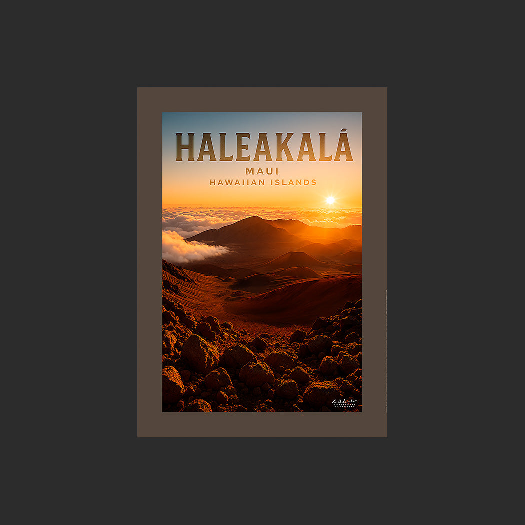 Affiche SP0196 Haleakala Maui Hawaï le volcan en été à l'aurore, design avec marge couleur.