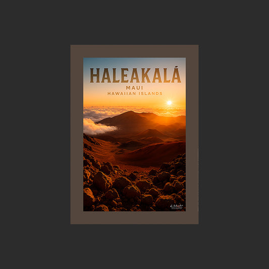 Affiche SP0196 Haleakala Maui Hawaï le volcan en été à l'aurore, design avec marge couleur.