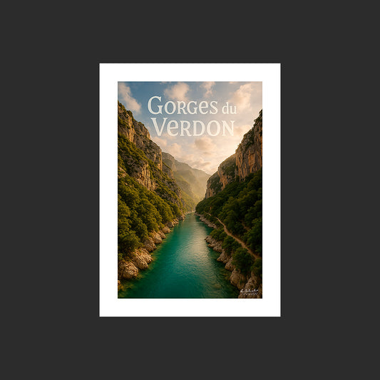 Affiche SP0223 Le couloir Samson dans les gorges du Verdon en Provence en été, design avec marge blanche.