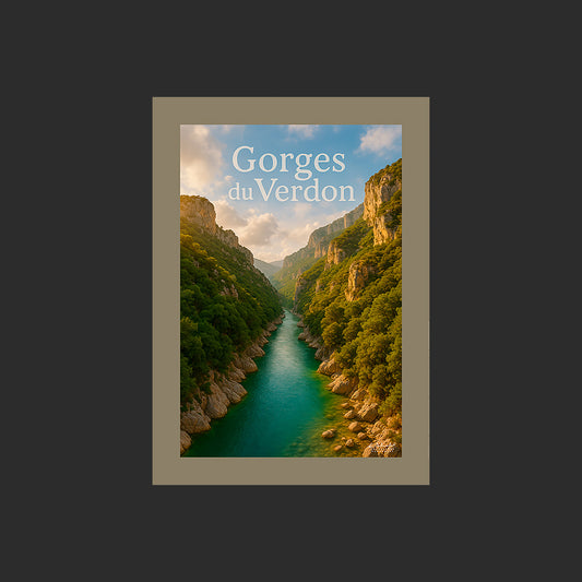 Affiche SP0224 Les basses gorges du Verdon en Provence en été, design avec marge couleur.