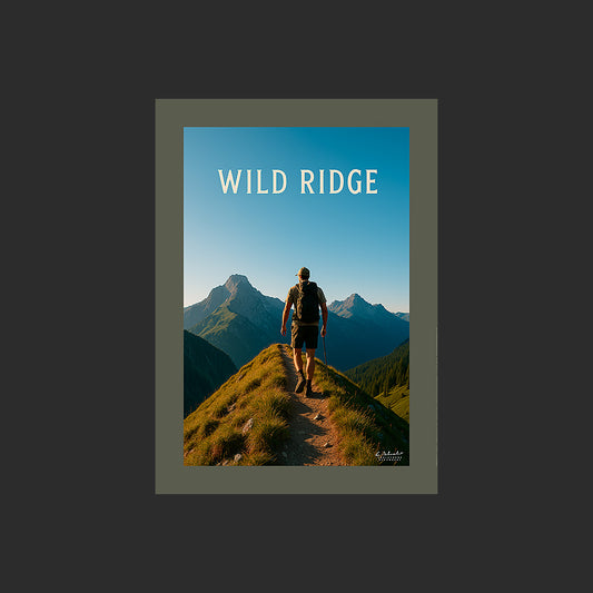 Affiche SP0245 Un marcheur sur un sentier de crête de montagne en été, design avec marge couleur.