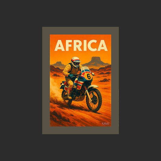 Affiche SP0260 Image graphique du rallye Dakar moto 1980 Africa, design avec marge couleur.