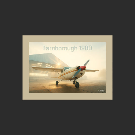Affiche SP0014 Cessna 152 Aérodrome de Farnborough 1980 Angleterre, design avec marge couleur.