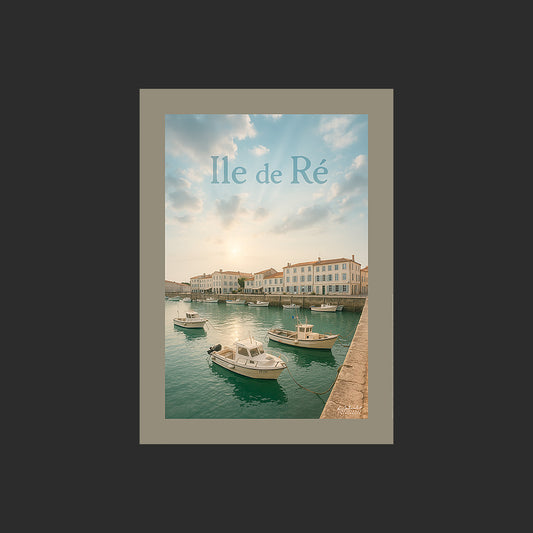 Affiche SP0030 Le port de Saint-Martin-de-Ré Ile de Ré en été, design avec marge couleur.