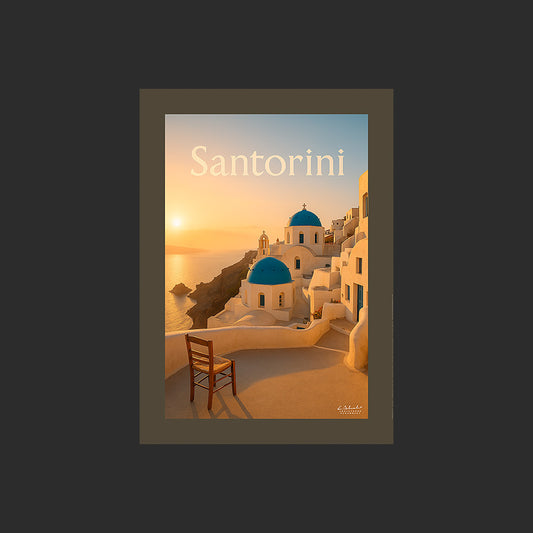 Affiche SP0106 Les maisons de l'île de Santorin en Grèce au coucher du soleil