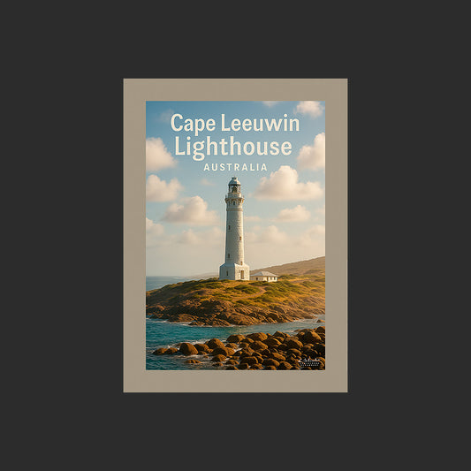 Affiche SP0128 Cape Leeuwin Lighthouse Australie au couchant en été, design avec marge couleur.
