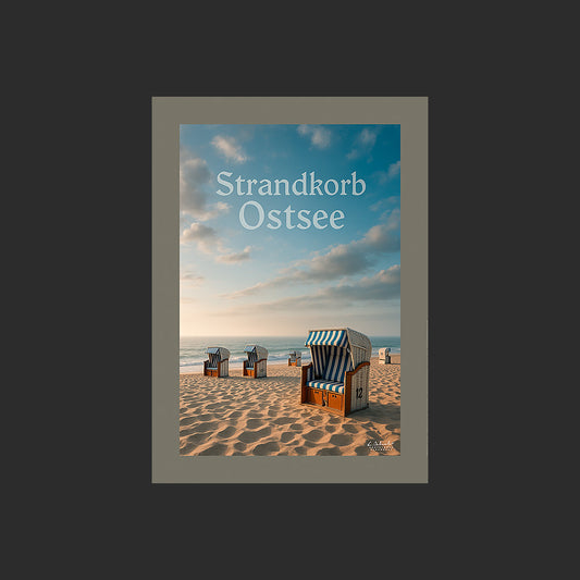 Affiche SP0130 Strandkorb sur la plage en mer Baltique en Allemagne en été, design avec marge couleur.