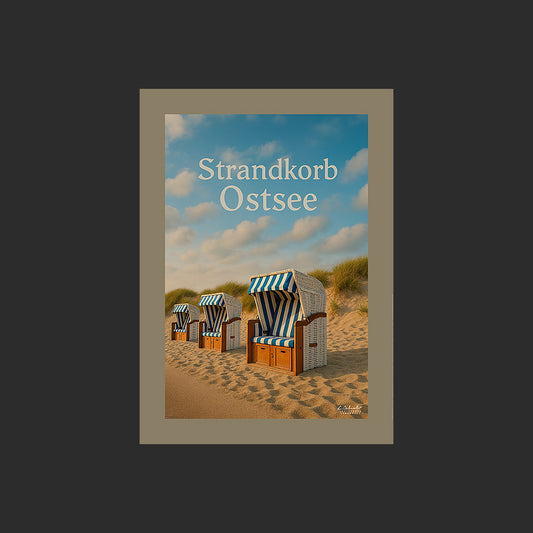 Affiche SP0132 Strandkorb en Allemagne sur une plage de la mer Baltique, design avec marge couleur.