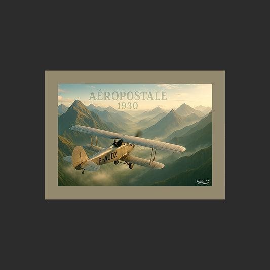 Affiche SP0144 Potez 25 Aéropostale 1930 Henri Guillaumet dans les Andes, design avec marge couleur.