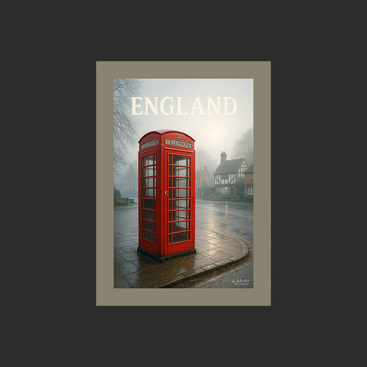 Affiche SP0150 Cabine téléphonique en Angleterre dans le Kent en hiver, design avec marge couleur.