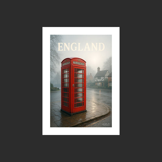 Affiche SP0150 Cabine téléphonique en Angleterre dans le Kent en hiver, design avec marge blanche.