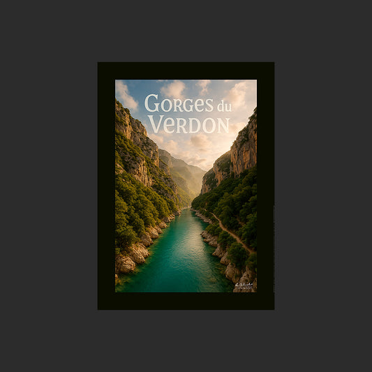 Affiche SP0223 Le couloir Samson dans les gorges du Verdon en Provence en été, design avec marge couleur.