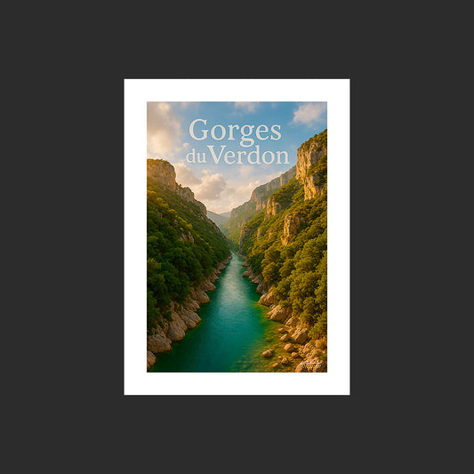 Affiche SP0224 Les basses gorges du Verdon en Provence en été, design avec marge blanche.