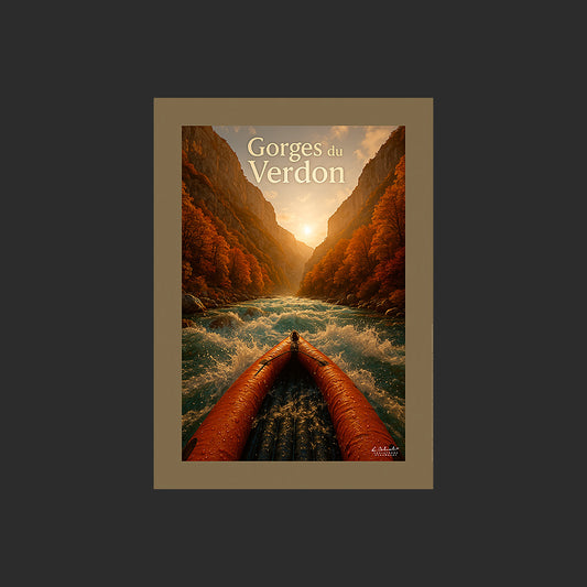 Affiche SP0229 Rafting dans les gorges du Verdon en automne en Provence, design avec marge couleur.
