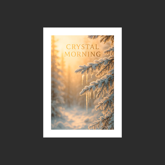 Affiche SP0242 Des branches de sapins sous la neige et la glace, design avec marge blanche.