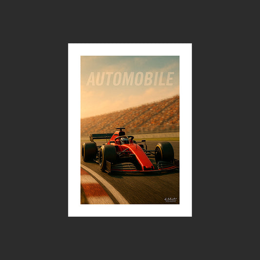 Affiche SP0256 Une Formule 1 sur un circuit de Grand Prix saison 2025, design avec marge blanche.